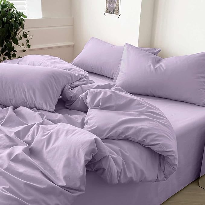 ETDIFFE Light Purple Comforter Set King Size, 3 Piece Aesthetic Modern Bedding Set - Soft & Lightweight All Season Microfiber Down Alternative Bed Comforter with 2 Pillow Shams for Women - LeafyLoom
