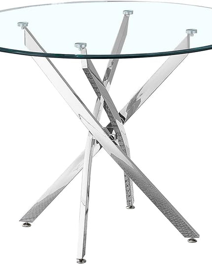 NicBex Modern Round Glass Dining Table Contemporary Round Clear Dining Tempered Glass Table with Silver Finish Stainless Steel Legs for Kitchen Dining Living Meeting Room Banquet Hall, Silver - LeafyLoom