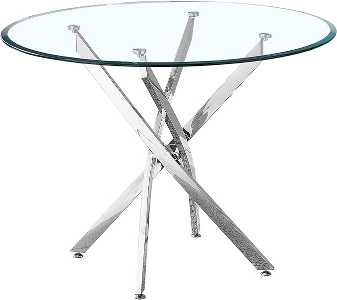 NicBex Modern Round Glass Dining Table Contemporary Round Clear Dining Tempered Glass Table with Silver Finish Stainless Steel Legs for Kitchen Dining Living Meeting Room Banquet Hall, Silver - LeafyLoom