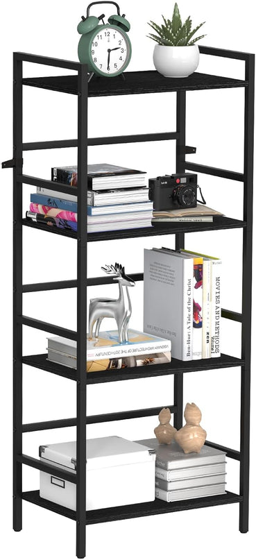 DOMYDEVM 4 Tier Black Bookshelf, 40.95in(H) Standing Shelf Unit, Wood Bookshelf with Metal Frame for Bedroom, Home Office, Entry Way and Living Room, Modern - LeafyLoom