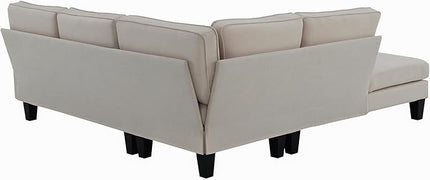 90" Modern L-Shape Sectional Sofa with Chaise Lounge,5-Seat Practical Couch Set W/ 3 Pillows,7''Leg Height,Minimalist Style,Indoor Furniture for Living Room Apartment Office,Beige Terrycloth - LeafyLoom