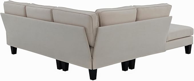 90" Modern L-Shape Sectional Sofa with Chaise Lounge,5-Seat Practical Couch Set W/ 3 Pillows,7''Leg Height,Minimalist Style,Indoor Furniture for Living Room Apartment Office,Beige Terrycloth - LeafyLoom