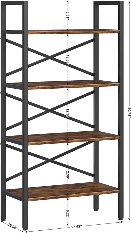 4 Tier Bookshelf 23.6" Width, Kids Bookshelf with Storage, Small Bookcase with Open Shelves, Storage Organization for Bedroom, Living Room and Home Office,Rustic Brown - LeafyLoom