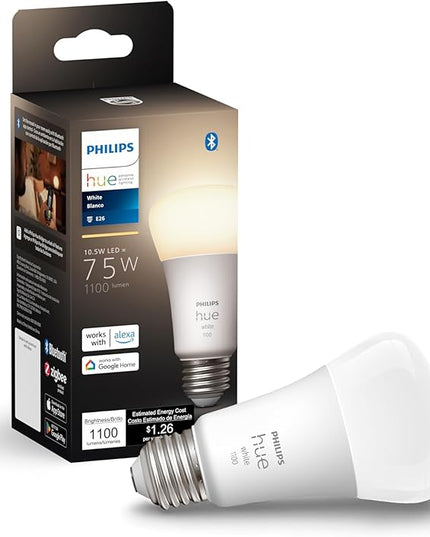Philips Hue Smart 75W A19 LED Bulb - Soft Warm White Light - 1 Pack - 1100LM - E26 - Indoor - Control with Hue App - Works with Alexa, Google Assistant and Apple Homekit PhilipsHue