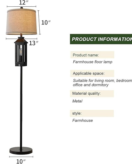 63" Floor Lamps for Living Room Bedside Nightstand Lamp All Black Tall Standing Lamp for Home Decor Bedroom Reading Lamp Farmhouse Rustic Bed Lights with 2 Light Sources (2 Bulbs) - LeafyLoom