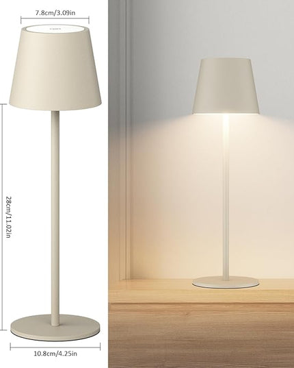 2 Pack Dimmable Table Lamp 3000k Warm White, IP54 Wireless Bottle Lamp for Indoor and Outdoor, 5000 mAh Rechargeable Table Lamp for Family, Restaurant & Bar(Beige) - LeafyLoom
