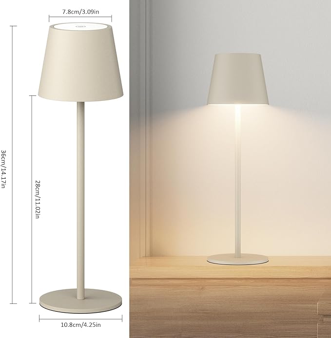 2 Pack Dimmable Table Lamp 3000k Warm White, IP54 Wireless Bottle Lamp for Indoor and Outdoor, 5000 mAh Rechargeable Table Lamp for Family, Restaurant & Bar(Beige) - LeafyLoom