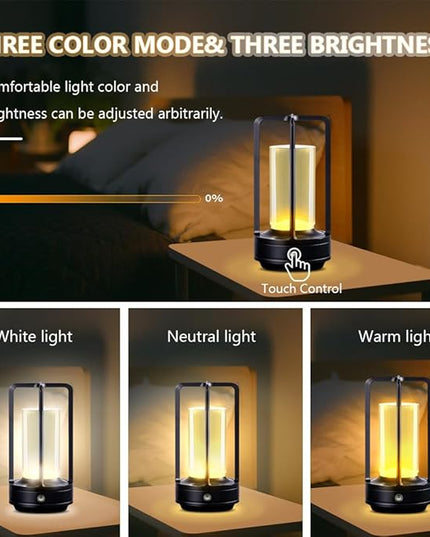 Portable Metal Desk Lamp,3-Color Touch Control, Rechargeable Battery - Ideal Bedside Lamp for Bedroom Nightstand - LeafyLoom