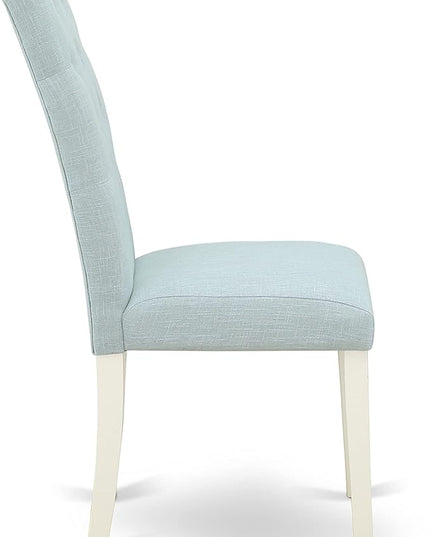 East West Furniture Oxford 3 Piece Set for Small Spaces Contains a Square Dining Room Table and 2 Baby Blue Fabric Upholstered Chairs, 36x36 Inch, Linen White - LeafyLoom