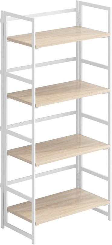 No-Assembly Folding Bookshelf Storage Shelves 4 Tiers Vintage Multifunctional Plant Flower Stand Storage Rack Shelves Bookcase for Home Office (White) - LeafyLoom