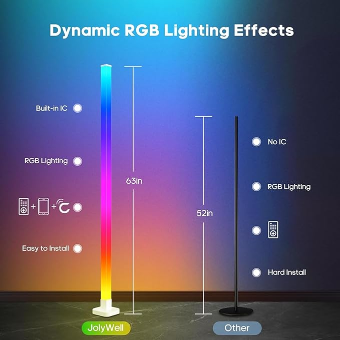 Corner Floor Lamp, Smart LED Corner Lamp Works with Alexa, RGB Ambience Light with Music Sync, Modern Floor Lamp with 16 Million DIY Colors, LED Floor Lamp for Living Room Bedroom Gaming Room, 2Packs - LeafyLoom