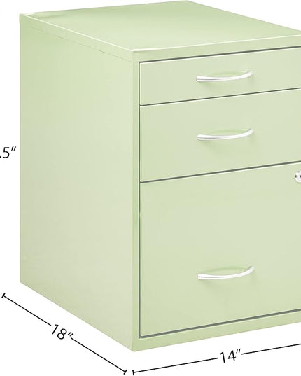 OSP Home Furnishings HPB Heavy Duty 3-Drawer Metal File Cabinet for Standard Files and Office Supplies, Green Finish - LeafyLoom