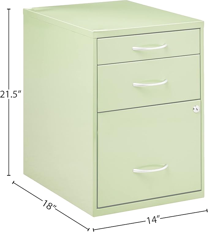 OSP Home Furnishings HPB Heavy Duty 3-Drawer Metal File Cabinet for Standard Files and Office Supplies, Green Finish - LeafyLoom