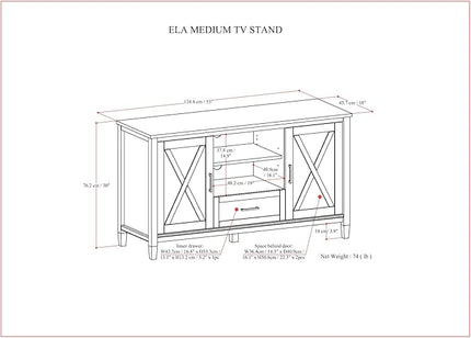 SIMPLIHOME Ela SOLID WOOD Wide Transitional Media Stand for TVs up to 60 inches for The Living Room and Entertainment Center, 53 inch, Smoky Brown - LeafyLoom