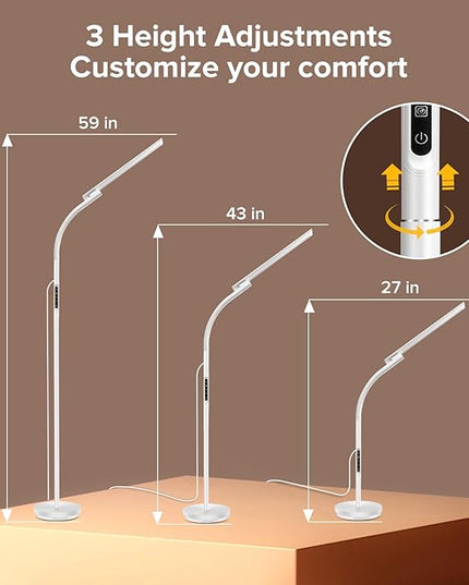 LED Floor Lamp, Floor Lamps for Living Room with Night Light & 5 Colors & 5 Brightness, Adjustable Gooseneck Floor Reading Lamp with Remote & Touch Control, Tall Standing Floor Lamp for Bedroom Office - LeafyLoom