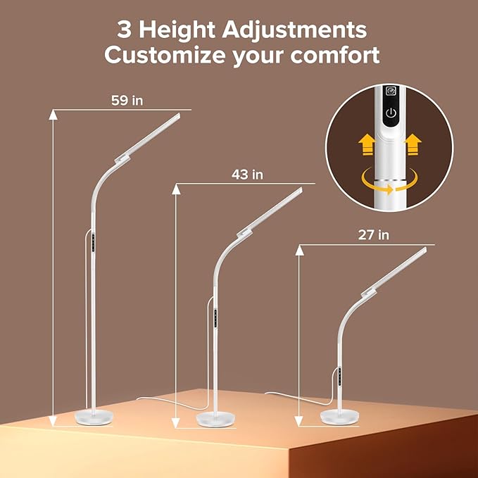 LED Floor Lamp, Floor Lamps for Living Room with Night Light & 5 Colors & 5 Brightness, Adjustable Gooseneck Floor Reading Lamp with Remote & Touch Control, Tall Standing Floor Lamp for Bedroom Office - LeafyLoom