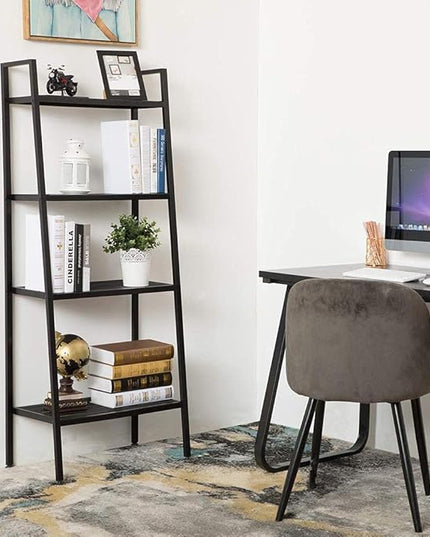 4-Tier Metal Ladder Shelf, Black Ladder Bookshelf Multifunctional Ladder-Shaped Plant Flower Stand Industrial Organizer Rack Storage Shelves for Living Room, Bedroom, Office - LeafyLoom