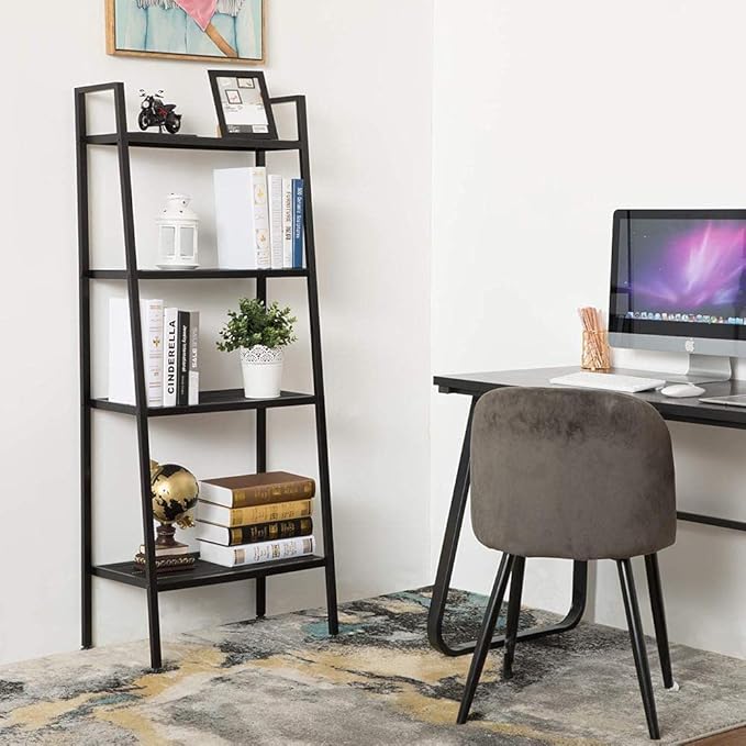 4-Tier Metal Ladder Shelf, Black Ladder Bookshelf Multifunctional Ladder-Shaped Plant Flower Stand Industrial Organizer Rack Storage Shelves for Living Room, Bedroom, Office - LeafyLoom