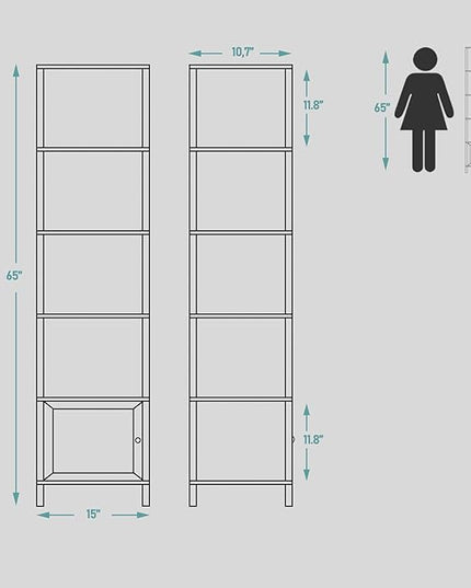 TUTOTAK 6 Tier Bookcase and Bookshelf, Narrow Book shelf with Door for Small Space, for Living Room, Office, Study, Entryway, Greige BS03BG006 - LeafyLoom