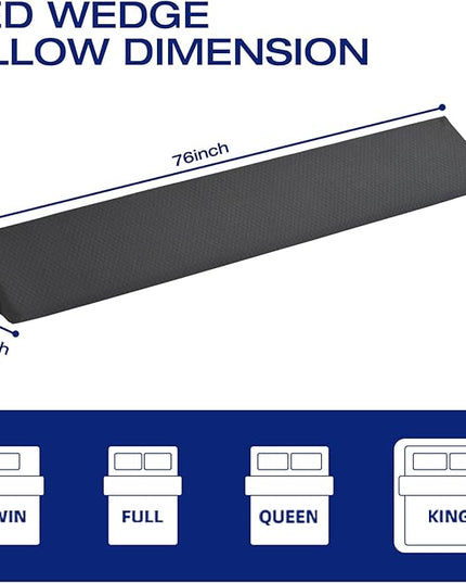 King Size Wedge Pillow for Headboard Gap Filler Nora Pillow Wedge Long Wedge Pillow for King Size Bed Gap(0-8") Between Mattress and Headboard Grey 76"x10"x6" - LeafyLoom