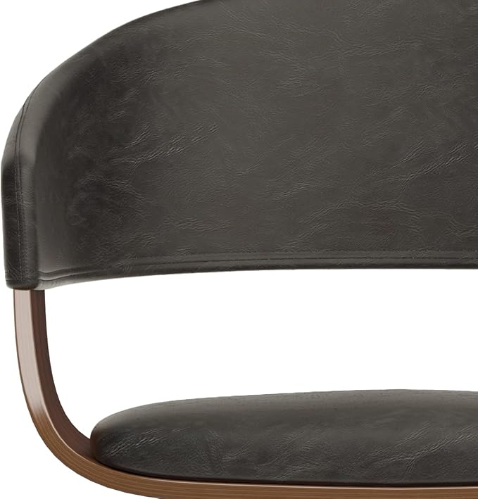 SIMPLIHOME Lowell 17 Inch Mid Century Modern Bentwood Dining Chair in Distressed Brown Vegan Faux Leather, for The Dining Room - LeafyLoom