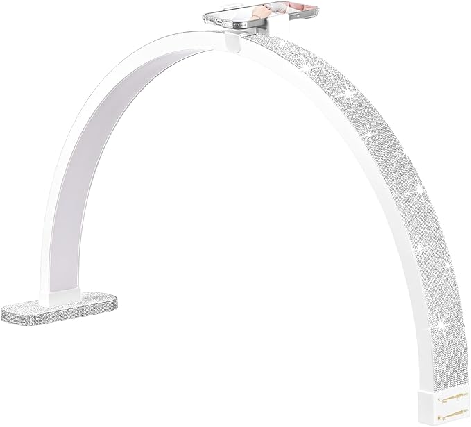 Half Moon Light for Nail Desk, 30'' Half Moon Lamp with Phone Holder, Large 40W Led Lash Light for Nails, Eyelash Extensions, Makeup, Tattoo, Spa, Desk Lamp for Nail Tech (White) - LeafyLoom