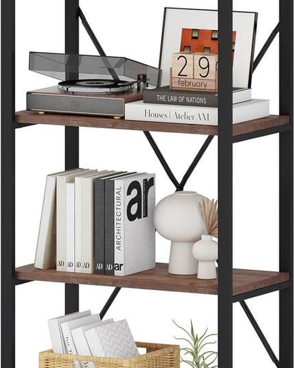 BON AUGURE Industrial 4 Tier Bookshelf, Modern Open Etagere Bookcase, Wood Metal Vintage Shelving Unit for Office Bedroom and Living Room (Rustic Oak) - LeafyLoom