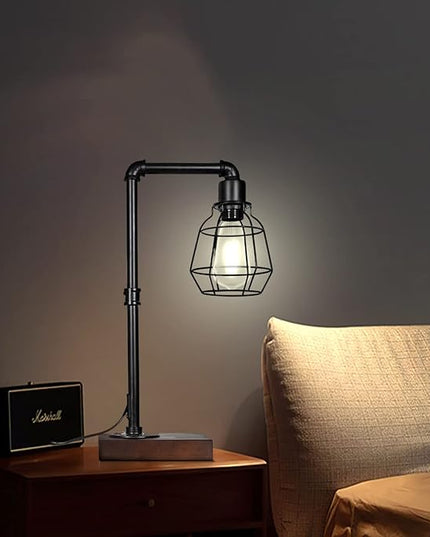 CONCA Industrial Steampunk Table Lamp, Edison Bulb, Metal, A-Black, 19.6x11.7x5.35 inches, 3 lbs, E26 Base, 800 Lumen, 120V - LeafyLoom