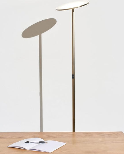 Brightech Sky LED Floor lamp for Living Rooms & Offices -Torchiere Super Bright , Dimmable, Tall Standing Lamp for Bedroom Reading - Gold Brass - LeafyLoom