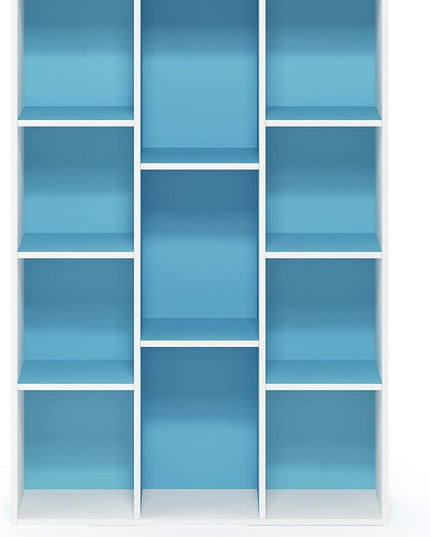 Furinno Luder Bookcase / Book / Storage , 11-Cube, White/Light Blue - LeafyLoom