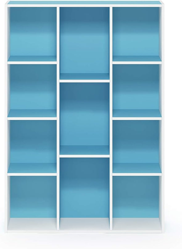 Furinno Luder Bookcase / Book / Storage , 11-Cube, White/Light Blue - LeafyLoom