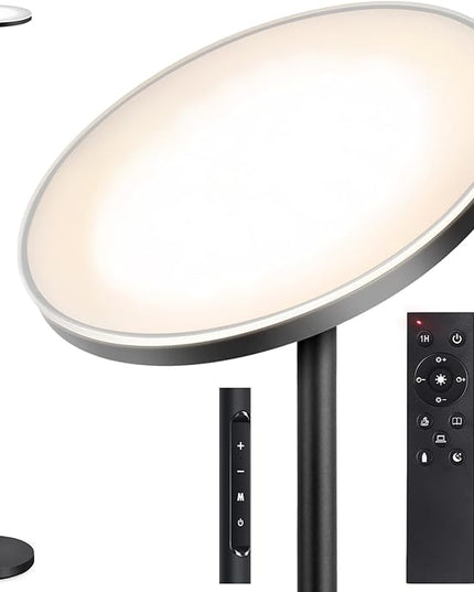 OUTON Floor Lamp, 30W/3000LM LED Modern Torchiere Sky Lamp, Super Bright Dimmable Standing Tall Lamp with 4 Color Temperatures, Remote Touch Control, 1 Hour Timer for Living Room Bedroom Office, Black - LeafyLoom