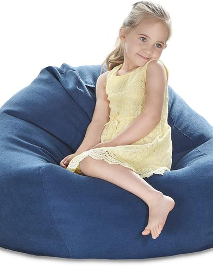 YuppieLife Stuffed Animals Bean Bag Chair Cover Candy-Colored Bean Bag(Just Cover, No Filling)/Large Stuff 'n Sit Organization/Toy Storage Bag/Kids Toys Organizer（27'',Navy blue - LeafyLoom