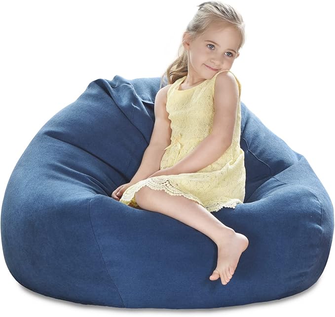 YuppieLife Stuffed Animals Bean Bag Chair Cover Candy-Colored Bean Bag(Just Cover, No Filling)/Large Stuff 'n Sit Organization/Toy Storage Bag/Kids Toys Organizer（27'',Navy blue - LeafyLoom