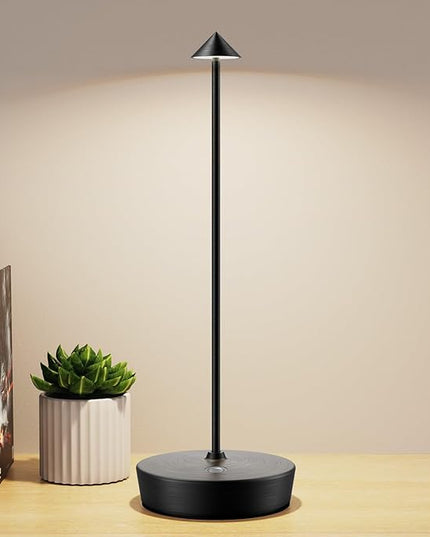 Cordless Rechargeable Table Lamp, 6000mAh Outdoor Waterproof Battery Operated Table Light LED Touch Dimmable Desk Lamps for Patio Dining Restaurant Home Living Room Black - LeafyLoom