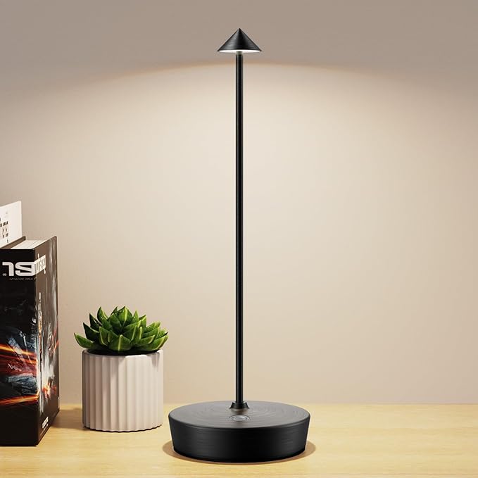 Cordless Rechargeable Table Lamp, 6000mAh Outdoor Waterproof Battery Operated Table Light LED Touch Dimmable Desk Lamps for Patio Dining Restaurant Home Living Room Black - LeafyLoom