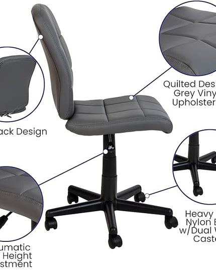 Flash Furniture Clayton Mid Back Swivel Task Chair - Gray Vinyl Upholstery - Tufted Back and 360° Swivel - LeafyLoom