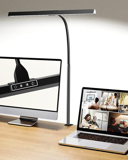 Hapfish LED Desk Lamp for Home Office with Charger - 12W Desk Light Bar, 25 Lighting Modes, Eye-Caring Modern Flexible Gooseneck Clamp Table Lamps for Office Study Monitor Workbench - LeafyLoom