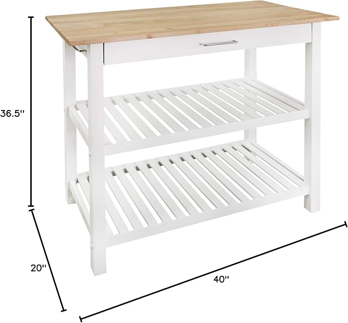 Casual Home Solid Hardwood Top, Natural/White, 40" W (373-91) Kitchen Island, Natural&White - LeafyLoom