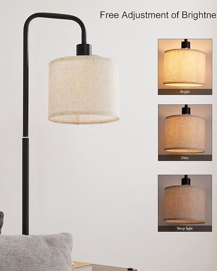 Floor Lamp with Table, Lamps for Living Room with Charging Station(USB &Type-C &AC Port), Rustic End Table Lamp with Shelves & 3-Color Temperature LED Bulb, Lamp Table for Living Room, Bedroom - LeafyLoom