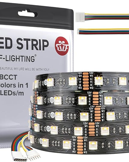 BTF-LIGHTING RGBCCT 5 Colors in 1 LED 5050SMD RGBWW RGB+Dimmable Tunable Color Temperature 2700K-6500K 16.4ft 60LEDs/m 300LEDs DC12V Multi-Colored Lights IP30 for Decoration(No Adapter or Controller) BTF-LIGHTING