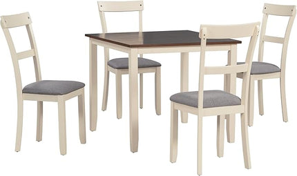 RITSU 5 Piece Set Industrial Wooden 4 Chairs, with High-density Foam Burlap Upholstered Cushions for Dining, Living Room, and Kitchen, Easy to Assemble, Dinning table for 5, Brown+cottage White - LeafyLoom