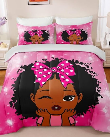 Black Girl Comforter Set Full for Kids Teens,Black Girl Magic Bedding Set,African American Girl Inspirational Quotes Comforter Set,Black Princess Bed Bedroom Set - LeafyLoom