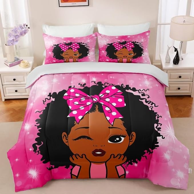 Black Girl Comforter Set Full for Kids Teens,Black Girl Magic Bedding Set,African American Girl Inspirational Quotes Comforter Set,Black Princess Bed Bedroom Set - LeafyLoom