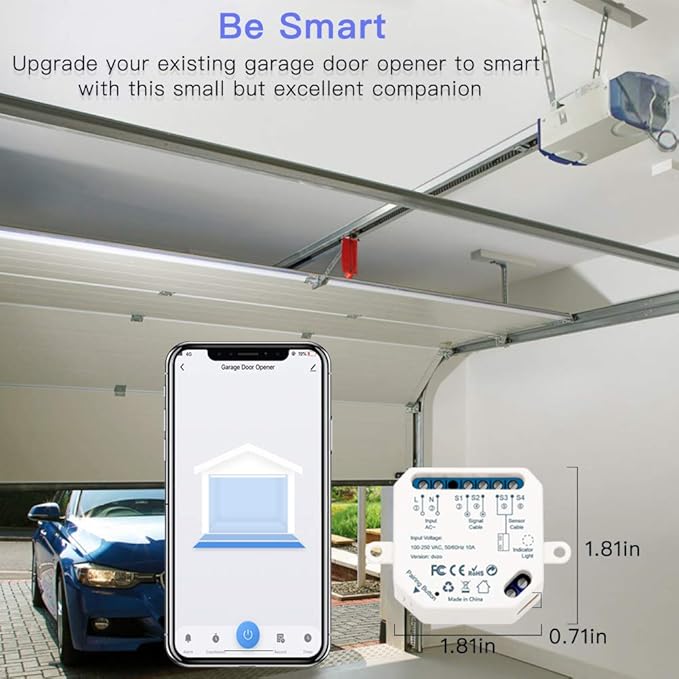 LoraTap Smart WiFi Garage Door Opener Controller, Wireless Remote Control Switch Timer Open/Close Monitor, Smart Life App Control, Voice Control, Works with Alexa and Google Home, No Hub Required LoraTap
