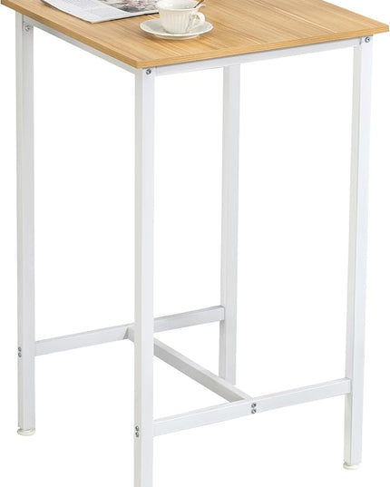 Finnhomy Bar Table, 23.6" Pub Table High Top Table, Square Bar Height Table, Counter Height Cocktail Table, Small Kitchen Table Set for 2, Breakfast for Kitchen, Living Room, Oak Beige and White - LeafyLoom