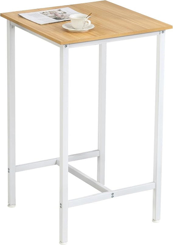 Finnhomy Bar Table, 23.6" Pub Table High Top Table, Square Bar Height Table, Counter Height Cocktail Table, Small Kitchen Table Set for 2, Breakfast for Kitchen, Living Room, Oak Beige and White - LeafyLoom