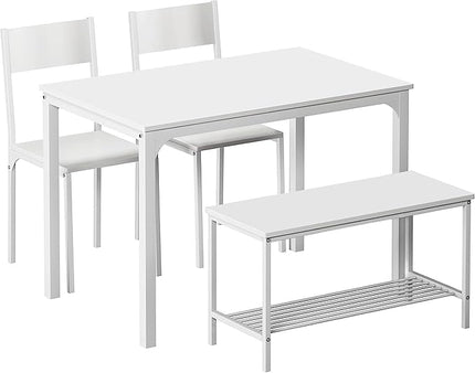sogesfurniture 4-Piece Dining Table Set with 1 Bench and 2 Chairs, Kitchen Bench Table Set for 4, Wooden Kitchen Table and Chairs for Limited Space,White - LeafyLoom