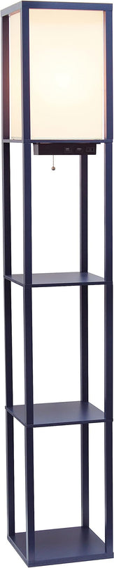Simple Designs LF1037-NAV Floor Lamp Etagere Organizer Storage Shelf with 2 USB Charging Ports, 1 Charging Outlet and Linen Shade, Navy Blue - LeafyLoom