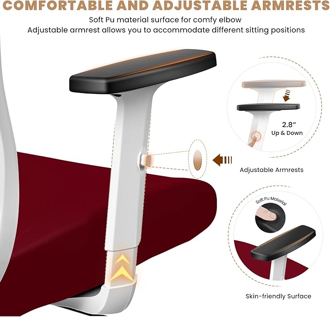 Office Chair Ergonomic Desk Chair with Adjustable Lumbar Support, Swivel Comfy Computer Chair Heavy Duty Executive Chair for Home Office - LeafyLoom